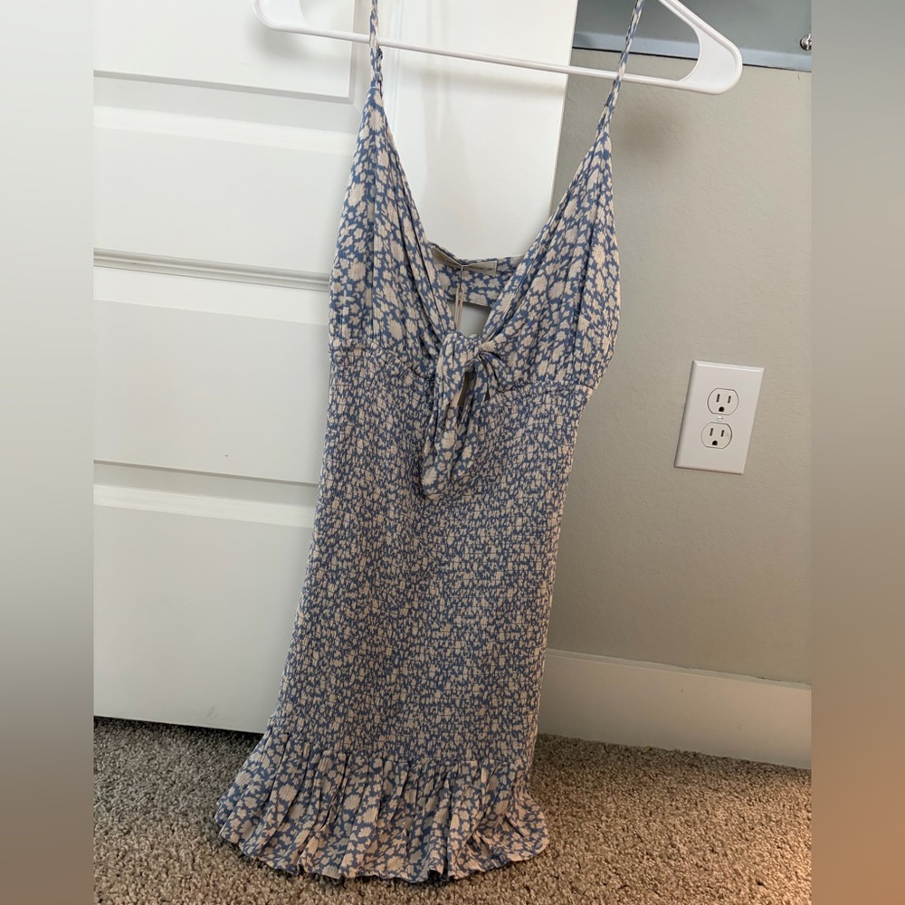 Ocean Drive Blue and Cream Floral Tie-Front Maxi Dress